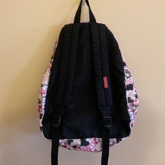 Jansport Black Pink Hearts Pattern on White Backpack with Adjustable Straps - Picture 6 of 8